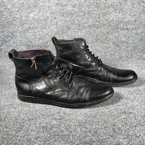John Varvatos USA Leather Ankle Boots Men Size 11 Black Lace Up Side Zip Casual